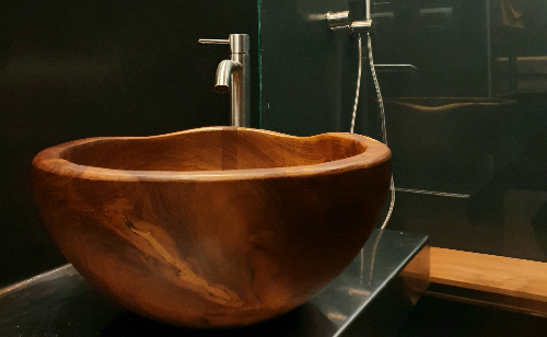 Bagno in legno di Teak, acciaio inox e resina